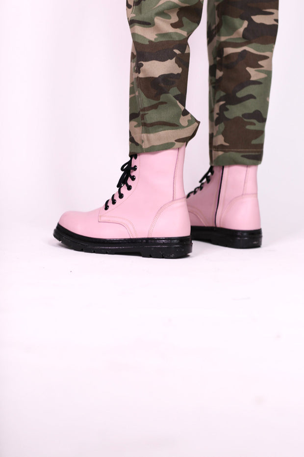 PINK COMBAT BOOTS ADA - sustainably made MOMO NEW YORK sustainable clothing, boots slow fashion