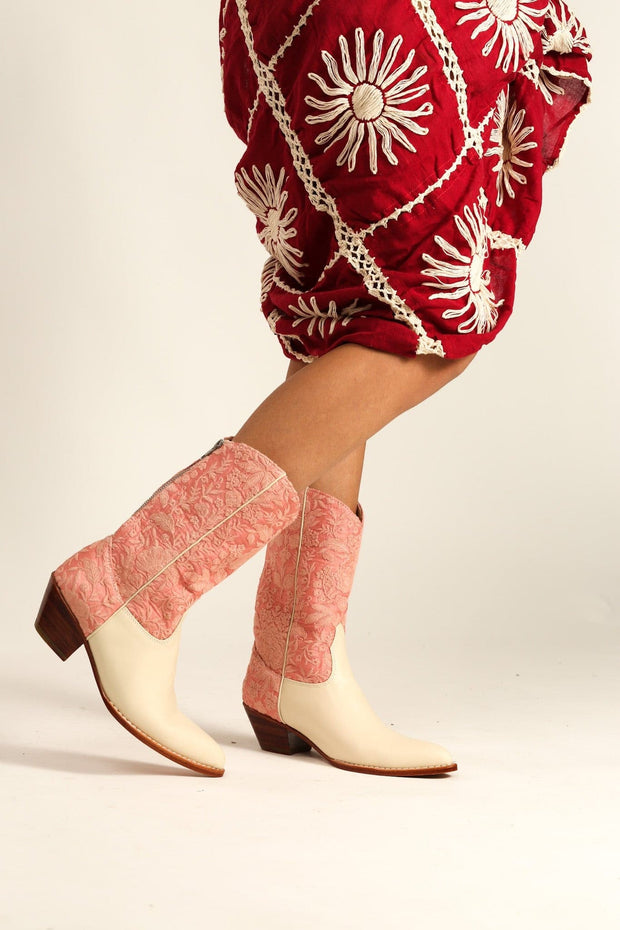 PINK CREME WESTERN BOOTS LOERI - sustainably made MOMO NEW YORK sustainable clothing, boots slow fashion