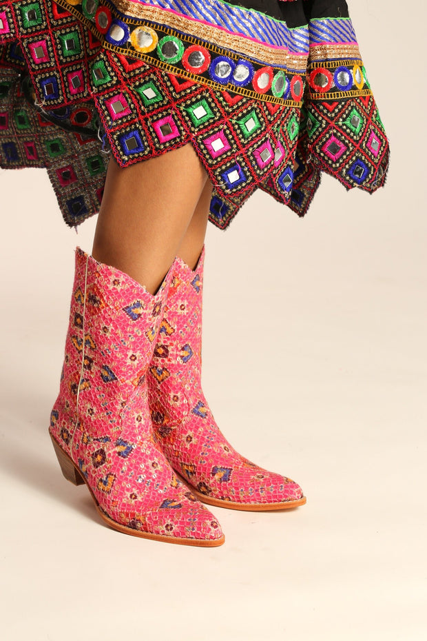 PINK WESTERN BOOTS BAJA - sustainably made MOMO NEW YORK sustainable clothing, boots slow fashion