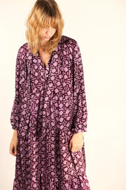 PURPLE LONG SLEEVE DRESS LAURINE - sustainably made MOMO NEW YORK sustainable clothing, dress slow fashion