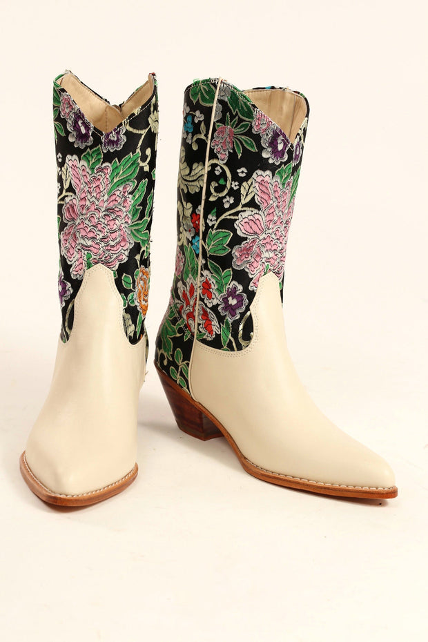 SELINA WESTERN BOOTS CHINESE SILK - sustainably made MOMO NEW YORK sustainable clothing, fall22 slow fashion