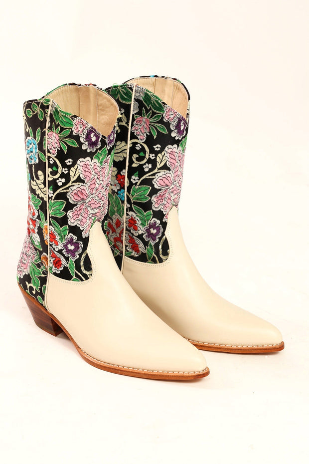 SELINA WESTERN CHINESE SILK BOOTS - sustainably made MOMO NEW YORK sustainable clothing, boots slow fashion