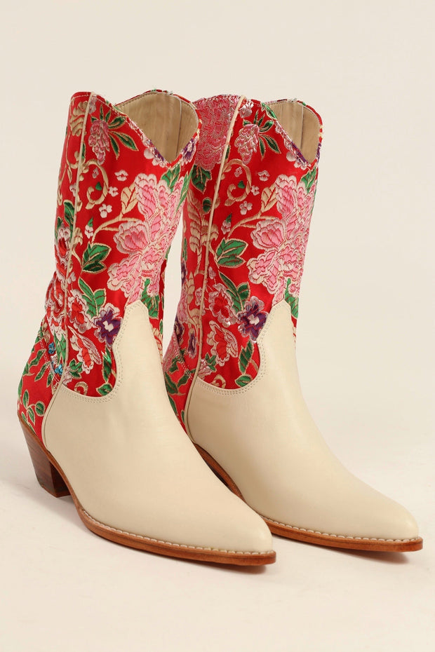 SELINA WESTERN CHINESE SILK BOOTS - sustainably made MOMO NEW YORK sustainable clothing, boots slow fashion