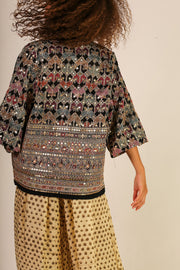 SEQUIN EMBELLISHED CHIFFON SILK SHORT KIMONO - sustainably made MOMO NEW YORK sustainable clothing, slow fashion