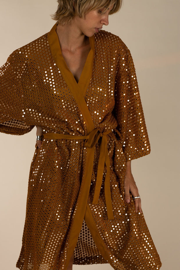 SEQUIN EMBELLISHED NOVELTY KIMONO NOVA - sustainably made MOMO NEW YORK sustainable clothing, Kimono slow fashion