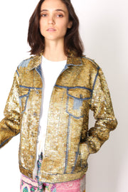 SEQUIN EMBROIDERED DENIM JACKET DEMI X FREE PEOPLE - sustainably made MOMO NEW YORK sustainable clothing, samplesale1022 slow fashion