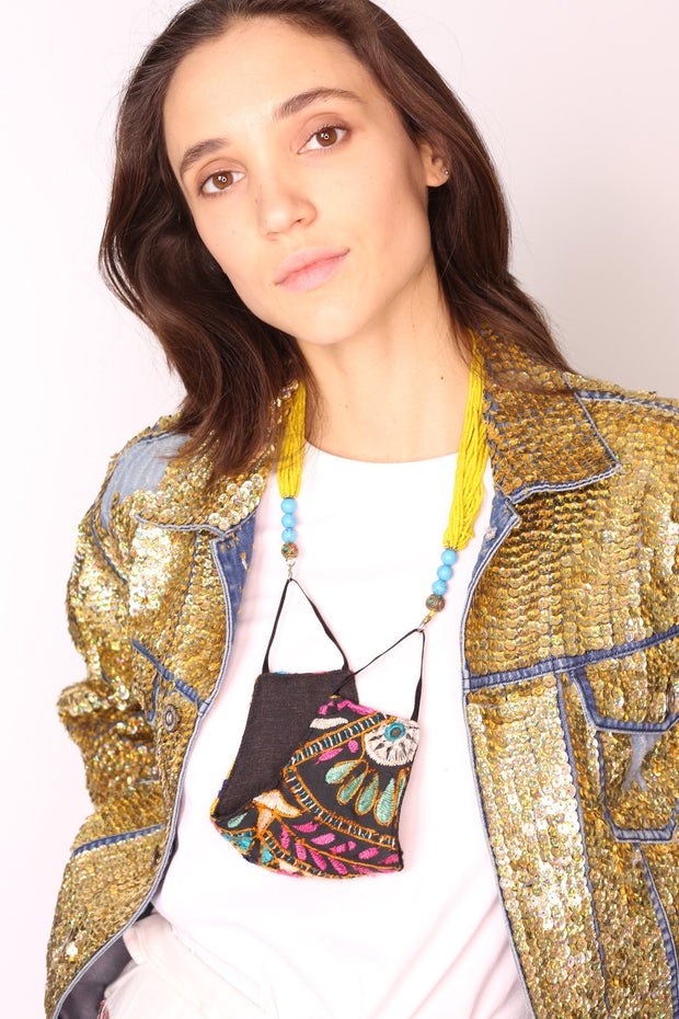 SEQUIN EMBROIDERED DENIM JACKET (GOLD) - sustainably made MOMO NEW YORK sustainable clothing, preorder slow fashion