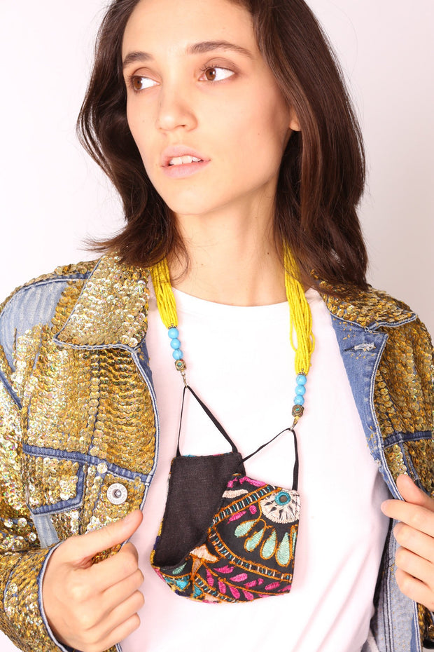 SEQUIN EMBROIDERED DENIM JACKET (GOLD) - sustainably made MOMO NEW YORK sustainable clothing, preorder slow fashion