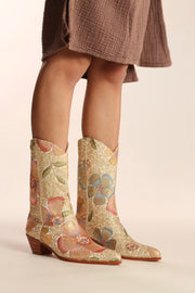 SEQUIN EMBROIDERED WESTERN BOOTS SILK GABRIELA - sustainably made MOMO NEW YORK sustainable clothing, boots slow fashion