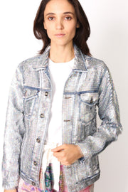 SEQUIN HAND EMBROIDERED DENIM JACKET DEMI (SILVER) - sustainably made MOMO NEW YORK sustainable clothing, preorder slow fashion