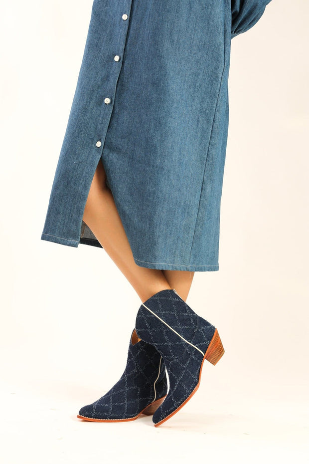 SHORT DENIM BOOTS SANTI - sustainably made MOMO NEW YORK sustainable clothing, boots slow fashion