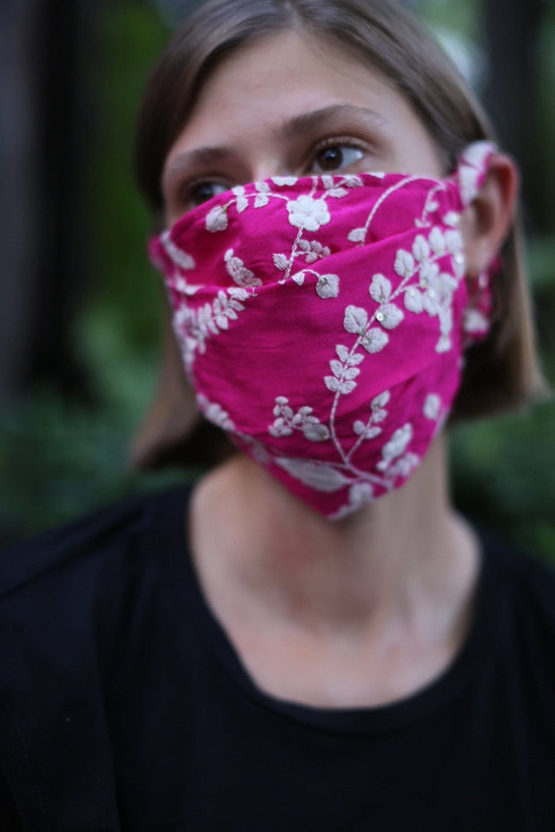 SILK/ COTTON EMBROIDERED FACE MASK YOKO - sustainably made MOMO NEW YORK sustainable clothing, offerfm slow fashion