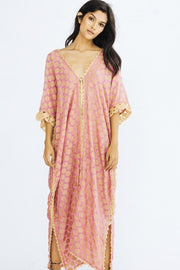 SILK CROCHET KAFTAN DRESS CAMELLA - sustainably made MOMO NEW YORK sustainable clothing, crochet slow fashion