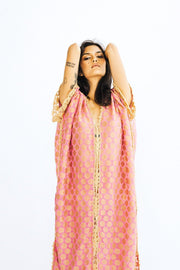 SILK CROCHET KAFTAN DRESS CAMELLA - sustainably made MOMO NEW YORK sustainable clothing, crochet slow fashion