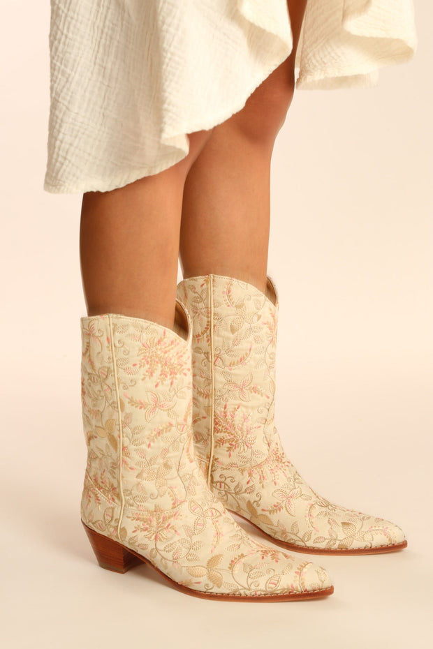 SILK EMBROIDERED BOOTS LAFAYETTE - sustainably made MOMO NEW YORK sustainable clothing, boots slow fashion