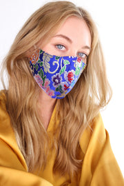 SILK FLOWER PRINTED FACE MASK TIJANA (BLUE) - sustainably made MOMO NEW YORK sustainable clothing, offerfm slow fashion