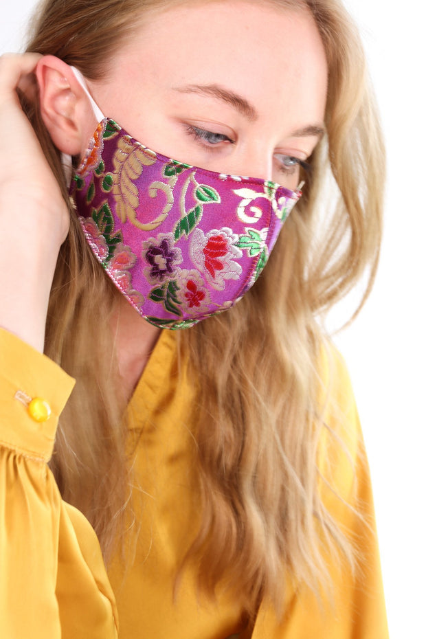 SILK FLOWER PRINTED FACE MASK TIJANA (BLUE) - sustainably made MOMO NEW YORK sustainable clothing, offerfm slow fashion