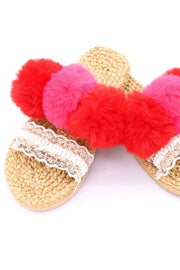 SONNY PLUSH POM POM SANDALS - sustainably made MOMO NEW YORK sustainable clothing, mules slow fashion