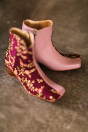 SPLIT FABRIC PINK LEATHER BOOTS MOANA - sustainably made MOMO NEW YORK sustainable clothing, slow fashion