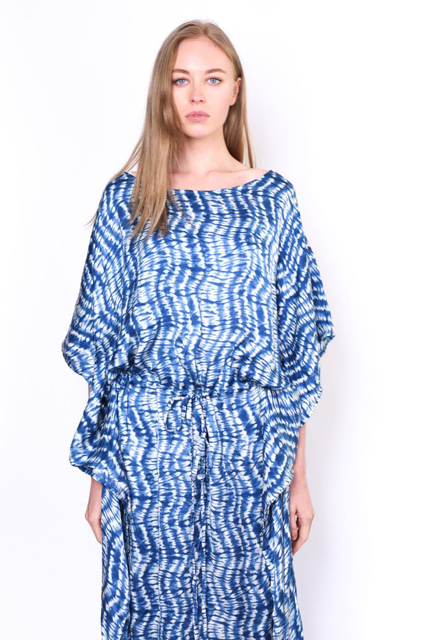 STAYCATION CITY SILK FLOWY KAFTAN DOAN - sustainably made MOMO NEW YORK sustainable clothing, kaftan slow fashion