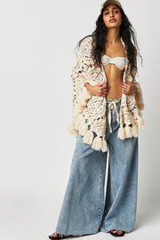 SUNNY DAY CROCHET SHAWL PONCHO - sustainably made MOMO NEW YORK sustainable clothing, Kimono slow fashion