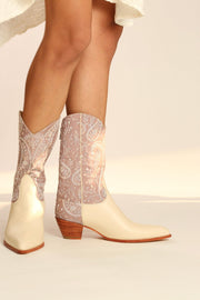 TENDER PINK EMBROIDERED WESTERN BOOTS SAHEBI - sustainably made MOMO NEW YORK sustainable clothing, boots slow fashion