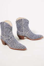 TILE MOSAIC INDIGO WESTERN BOOTS X ANTHROPOLOGIE - sustainably made MOMO NEW YORK sustainable clothing, boots slow fashion