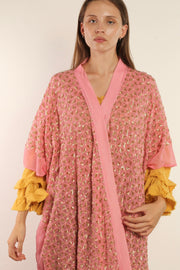 TRIANGLE GOLDEN PINK SILK KIMONO - sustainably made MOMO NEW YORK sustainable clothing, kimono slow fashion