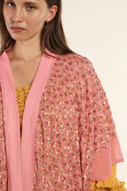 TRIANGLE GOLDEN PINK SILK KIMONO - sustainably made MOMO NEW YORK sustainable clothing, kimono slow fashion