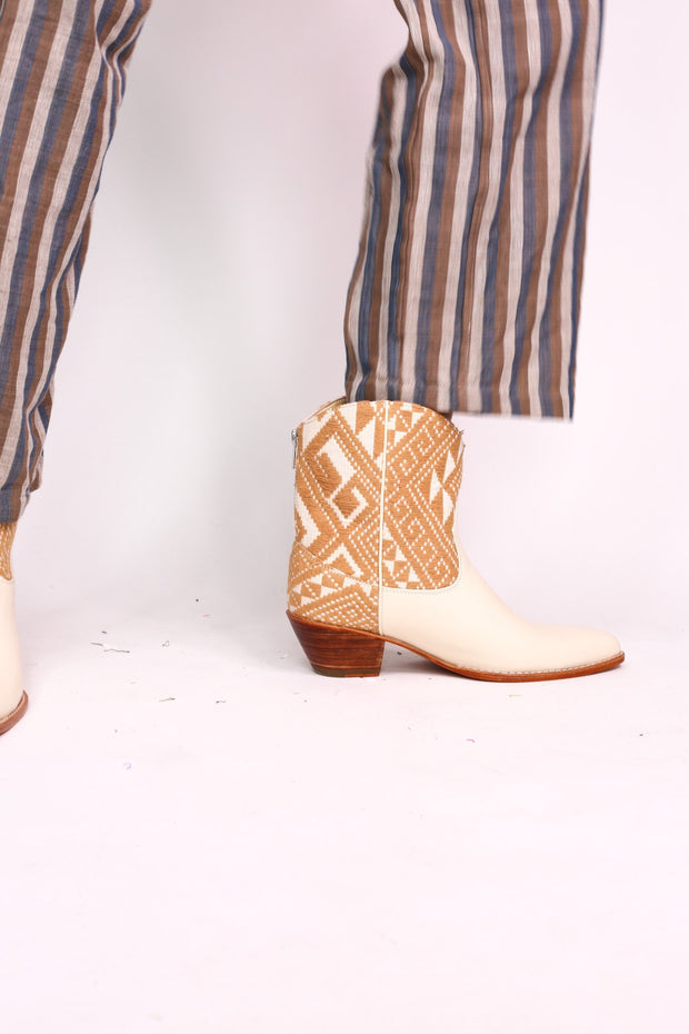 TRIBAL WOVEN LEATHER ANKLE BOOTS IVORY - sustainably made MOMO NEW YORK sustainable clothing, boots slow fashion