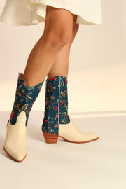 TURQUOISE WESTERN BOOTS BERNADETA - sustainably made MOMO NEW YORK sustainable clothing, boots slow fashion