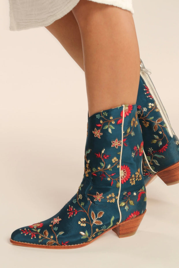 TURQUOISE WESTERN BOOTS OLIVIA - sustainably made MOMO NEW YORK sustainable clothing, boots slow fashion