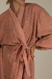 TUSSER SILK PEACH EMBROIDERED KIMONO ZOLA - sustainably made MOMO NEW YORK sustainable clothing, slow fashion