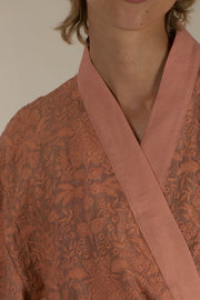 TUSSER SILK PEACH EMBROIDERED KIMONO ZOLA - sustainably made MOMO NEW YORK sustainable clothing, slow fashion