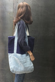 TWO TONE INDIGO SHOULDER BAG RACHEL - sustainably made MOMO NEW YORK sustainable clothing, samplesale1022 slow fashion