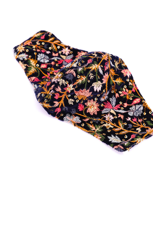 VELVET FLOWER EMBROIDERED FACE MASK LOUISE - sustainably made MOMO NEW YORK sustainable clothing, offerfm slow fashion