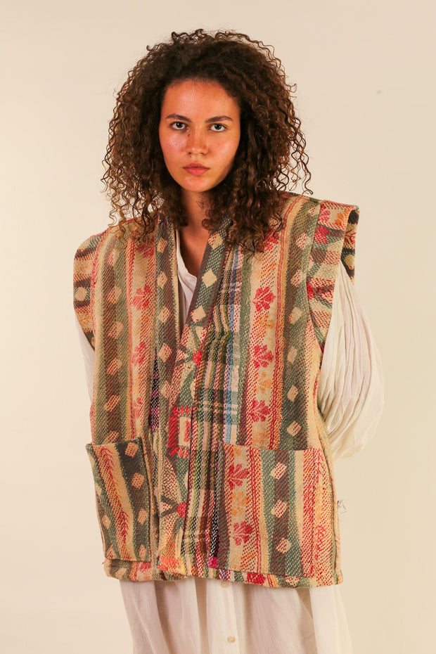 VEST WANISSA KANTHA VINTAGE QUILT - sustainably made MOMO NEW YORK sustainable clothing, slow fashion