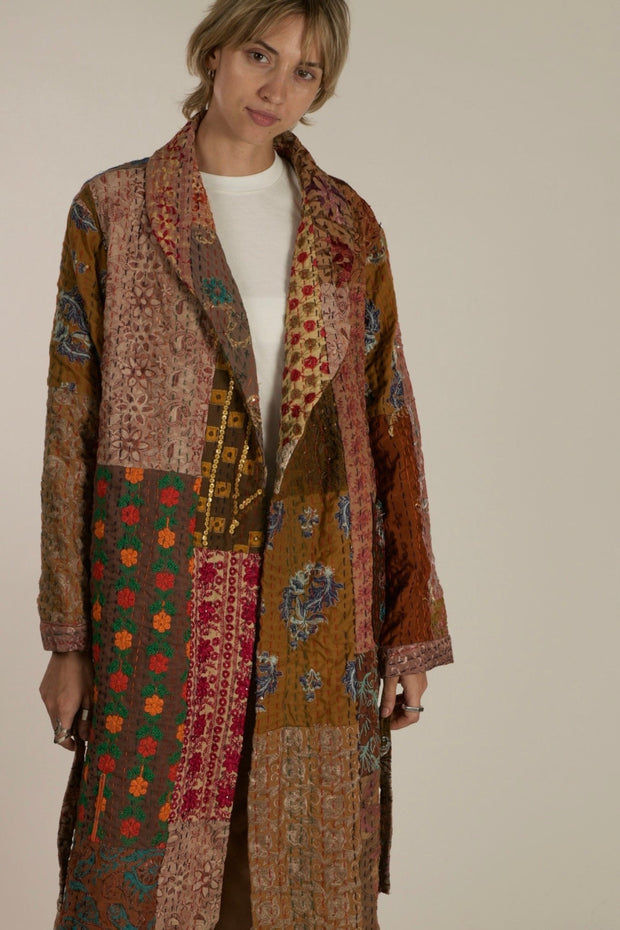 VICTORIA THALIA EMBROIDERE PATCHWORK KIMONO JACKET - sustainably made MOMO NEW YORK sustainable clothing, Jacket slow fashion