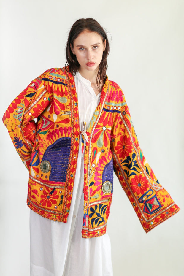 VINTAGE TRIBAL EMBROIDERED KIMONO VISKUS - sustainably made MOMO NEW YORK sustainable clothing, slow fashion