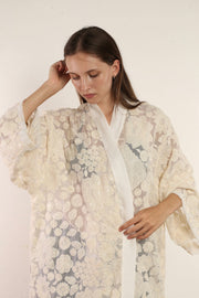 WHITE CREAM LACE FLOWER KIMONO - sustainably made MOMO NEW YORK sustainable clothing, kimono slow fashion