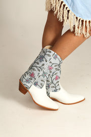 WHITE LIGHT BLUE EMBROIDERED BOOTS LISA - sustainably made MOMO NEW YORK sustainable clothing, slow fashion