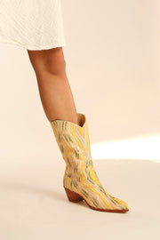 YELLOW WESTERN SEQUIN EMBROIDERED BOOTS SILK MADELAIN - sustainably made MOMO NEW YORK sustainable clothing, boots slow fashion