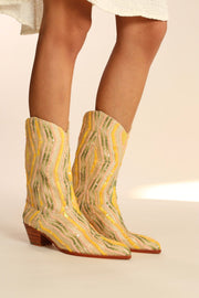 YELLOW WESTERN SEQUIN EMBROIDERED BOOTS SILK MADELAIN - sustainably made MOMO NEW YORK sustainable clothing, boots slow fashion